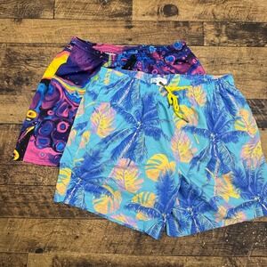 KLATIE Electric Threads Mens Swim Trunks Shorts 3XL Print Blue Yellow Drawstring